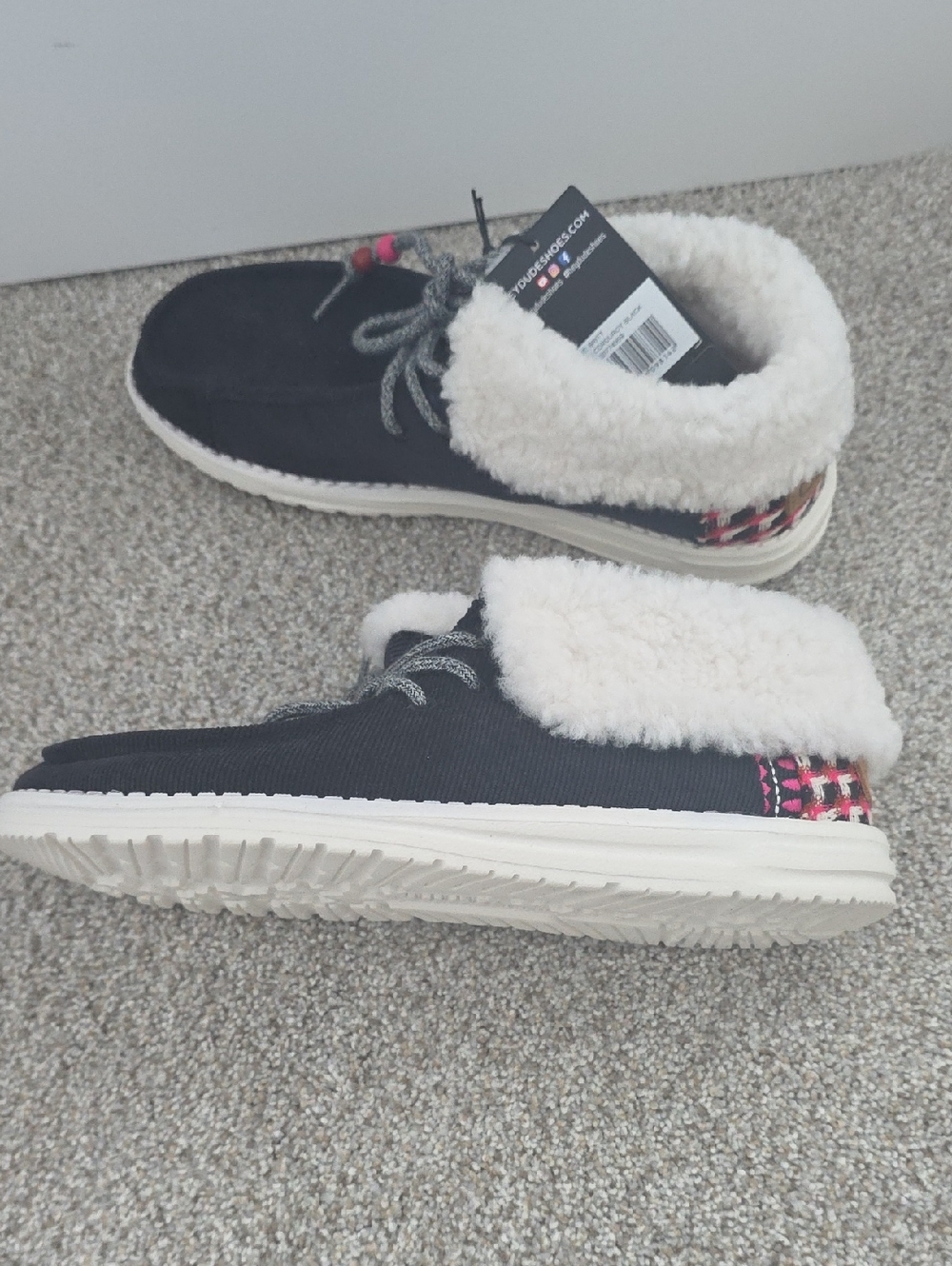 Hey Dude  Womens Black Slip-On Shoes with Cream Lining and Pink Bead Accents - Picture 5 of 8